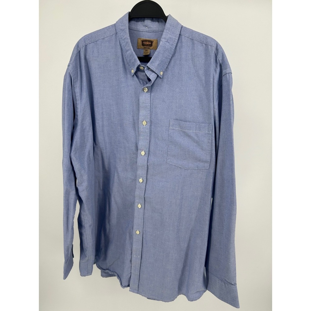 Foundry Supply Co Mens 2XLT Blue Easy Care Button Down Oxford Shirt Long Sleeve